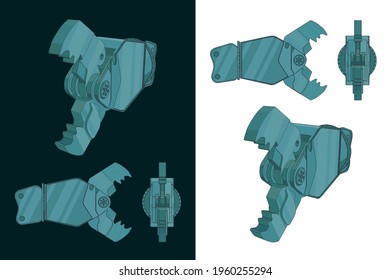 Stylized vector illustration of Demolition shear color blueprints
