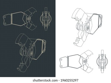 Stylized vector illustration of Demolition shear blueprints