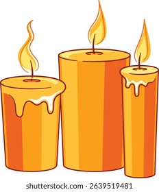 A Stylized Vector Illustration Depicting Three Warmly Lit Candles in Varying Heights, Ideal for Themes of Relaxation, Celebration, or Ambiance