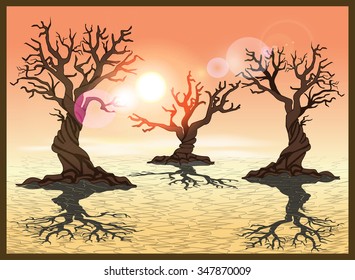 Stylized vector illustration of a desert with cracked earth. Seamless horizontally if needed