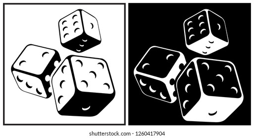 Stylized vector illustration of dices with black and white background