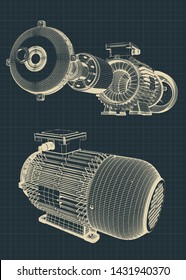 Stylized vector illustration of a disassembled electric motor drawings