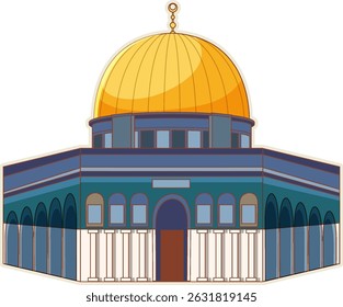 Stylized vector illustration of the Dome of the Rock with vibrant colors and geometric composition