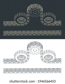 Stylized vector illustration of double chain drive drawings