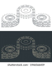 Stylized vector illustration of double chain drive drawings