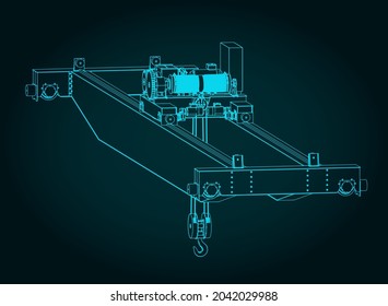 Stylized vector illustration of double girder overhead crane