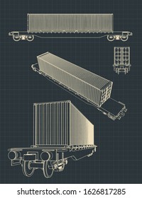 Stylized Vector illustration of a drawing wagon platform with a container on it