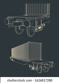 Stylized Vector illustration of a drawing wagon platform with a container on it closeup