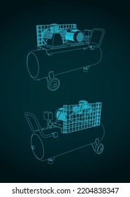 Stylized vector illustration of drawings of air compressors