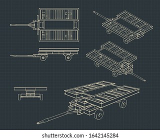 Stylized vector illustration of drawings of Airport Transport Container Dolly Pallet Dolly