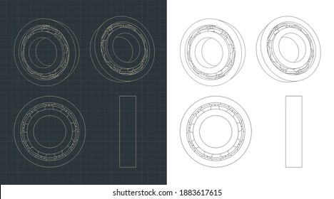 Stylized vector illustration drawings of a bearings