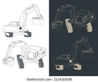 Stylized vector illustration of drawings of big digger
