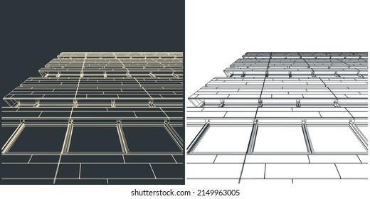 Ilustración vectorial estilizada de dibujos de fachada de construcción