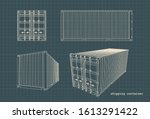 Stylized vector illustration of drawings of cargo containers.