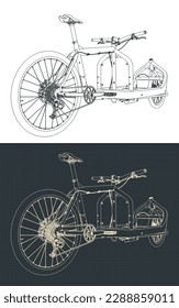 Stylized vector illustration of drawings of cargo bike
