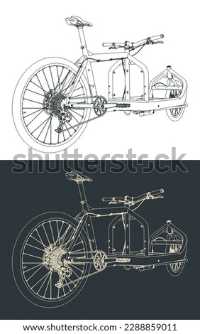Stylized vector illustration of drawings of cargo bike