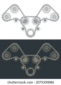 Stylized vector illustration of drawings of chain drive and gears