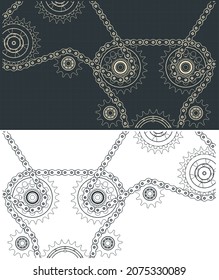 Stylized vector illustration of drawings of chain drive and gears