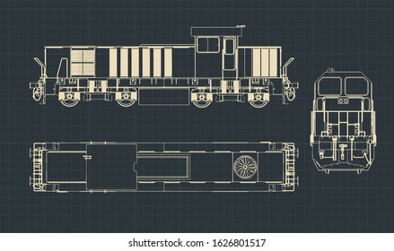 Stylized vector illustration of drawings of a classic diesel locomotive
