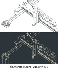 Stylized vector illustration of drawings of CNC plasma cutting machine