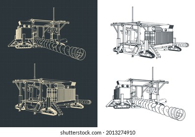 Ilustración vectorial estilizada de dibujos del sistema de auger de carbón