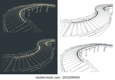 Stylized vector illustration of drawings of conveyor roller line