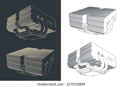 Stilvolle Vektorgrafik von Zeichnungen des CPU-Kühlkörpers