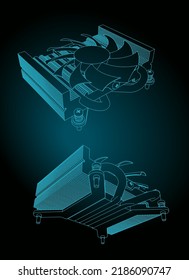 Stylized vector illustration of drawings of CPU cooler