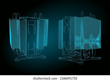 Stylized vector illustration of drawings of cpu cooler