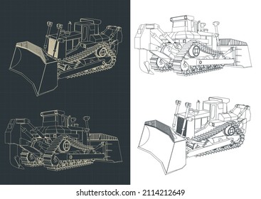 Ilustración vectorial estilizada de los dibujos del bulldozer rastreador