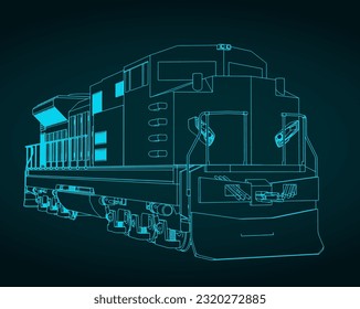 Stylized vector illustration of drawings of diesel locomotive