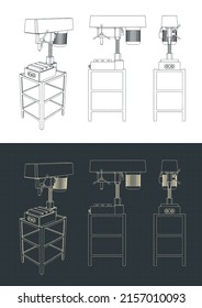 Stylized vector illustration of drawings of drilling machine