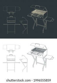 Stylized vector illustration of drawings of grill and barbecue 