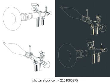 Ilustración vectorial estilizada de dibujos del lanzagranadas antitanque de mano