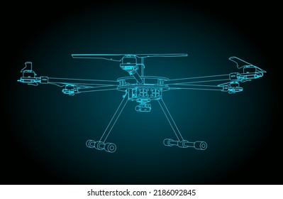 Stylized vector illustration of drawings of hexacopter