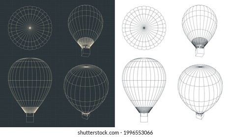 Stylized vector illustration of drawings of a hot air balloon