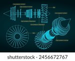 Stylized vector illustration of drawings of a jet engine compressor