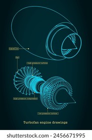 Stylized vector illustration of drawings of a jet engine compressor