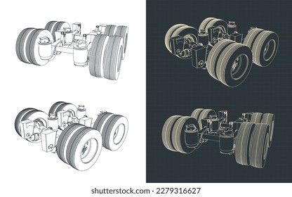 Stylized vector illustration of drawings of lift axle for trailer