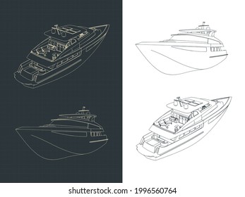 Stylized vector illustration of drawings of a luxury yacht