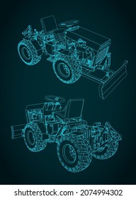 Ilustración vectorial estilizada de dibujos de mini tractor