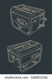 Stylized vector illustration of drawings of a portable generator