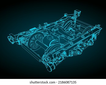 Stylized vector illustration of drawings of railway bogie