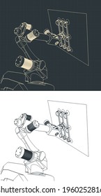 Ilustración vectorial estilizada de los dibujos de un robot con parrilla de vacío