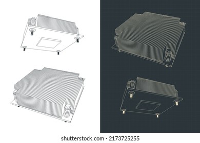 Stylized Vector Illustration Of Drawings Of Server CPU Cooler