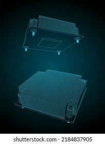 Stylized Vector Illustration Of Drawings Of Server CPU Cooler