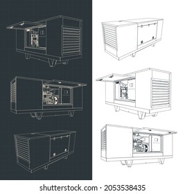 Stylized vector illustration of drawings of silent diesel generator