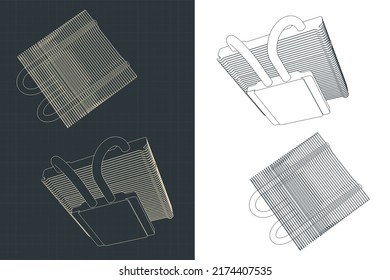 Ilustración vectorial estilizada de dibujos del disipador térmico delgado del refrigerador de la CPU