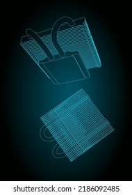 Stylized vector illustration of drawings of slim CPU cooler heatsink