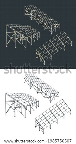 Stylized vector illustration of drawings of solar panels